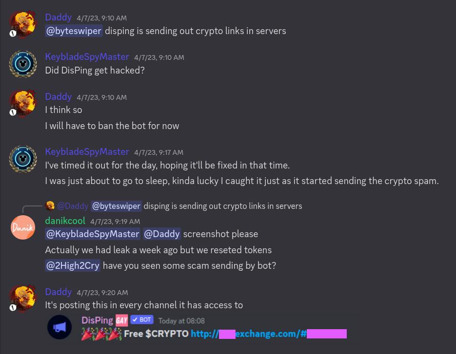 DisPing crypto hack